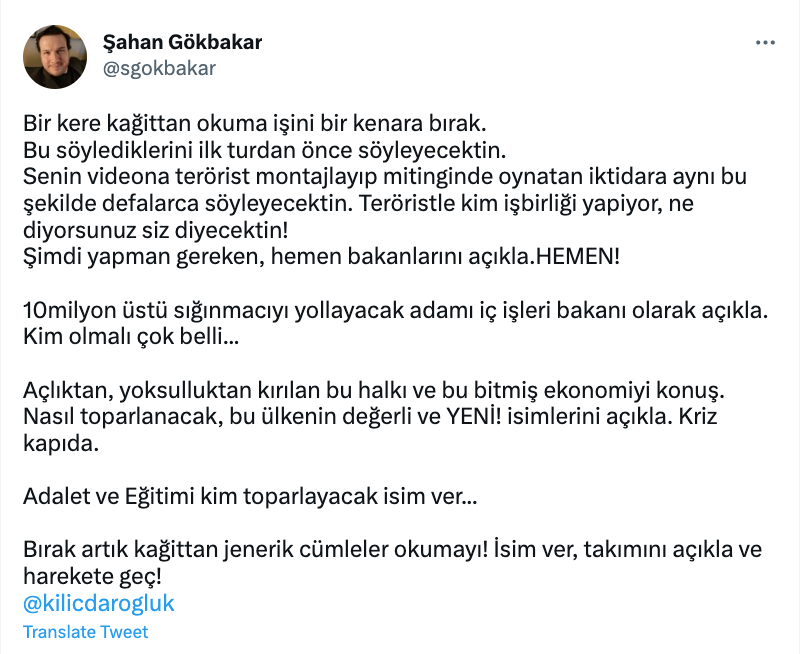 sahan gokbakar dan kemal kilicdaroglu nun aciklamalarina yorum